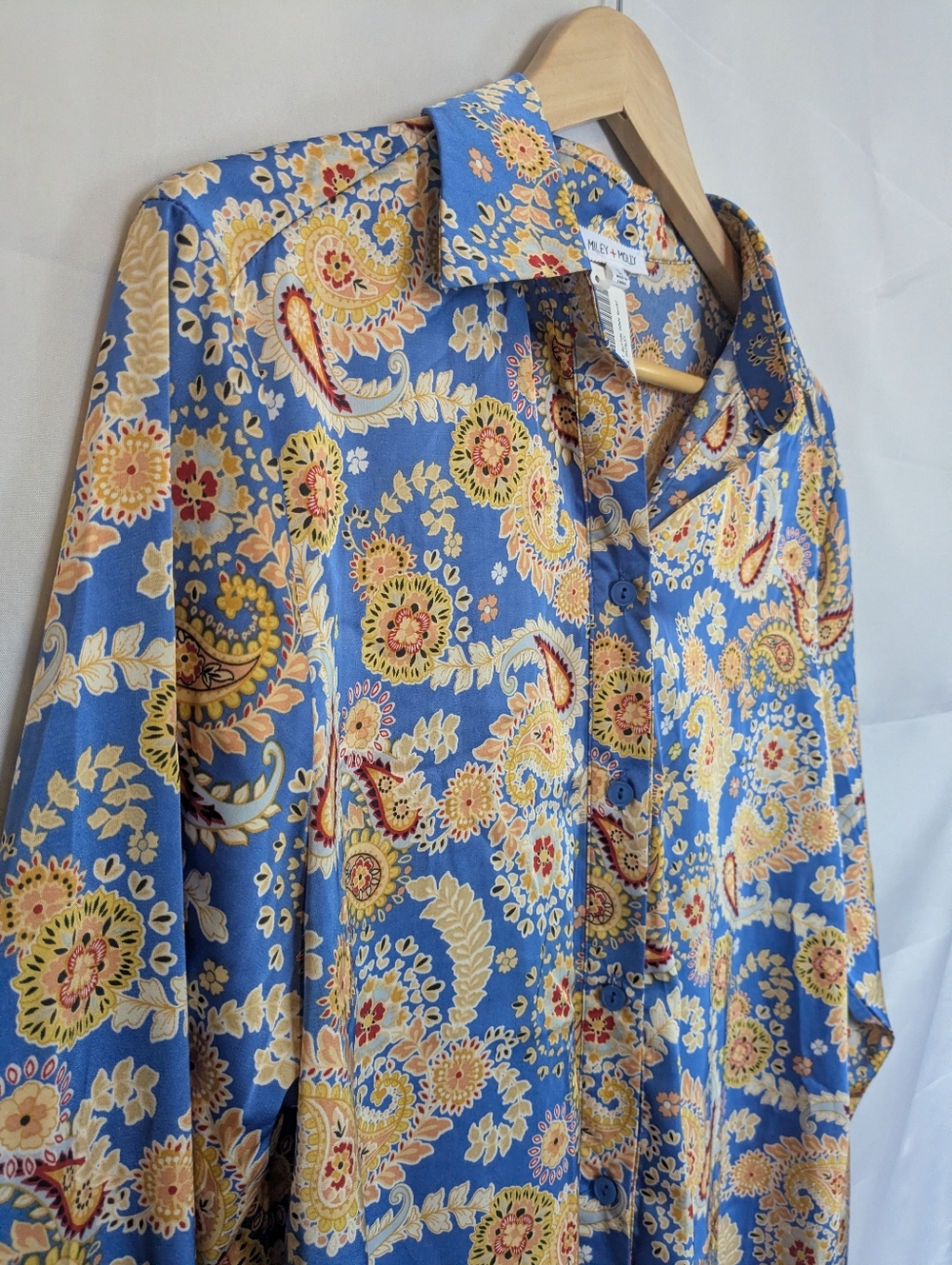 NWT Miley + Molly | Blue Paisley Silky Blouse | Boho | L - Picture 2 of 7